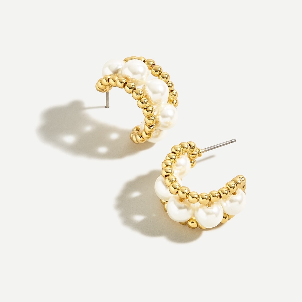 J CREW CHUNKY PEARL AND BEAD HOOP EARRINGS NWT